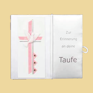 Taufbrief Zur Erinnerung an deine Taufe Kreuz rosa mit Taube