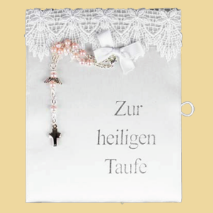 Taufbrief Spitze mit Rosenkranz rosa