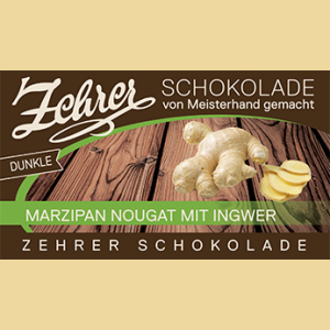 Zehrer Schokolade Ingwer Marzipan auf Haselnussnougat Zartbitter