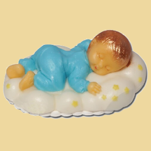 Baby schlafend auf Wolke Zuckerfigur blau