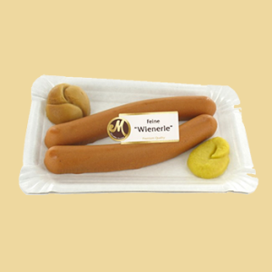 Marzipan Frankfurter mit Semmel und Senf