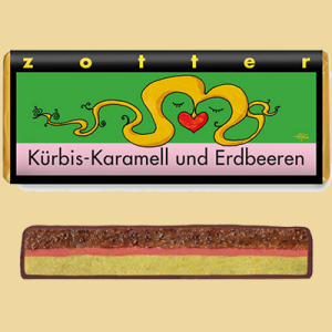 Zotter Kürbis Karamell und Erdbeeren