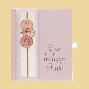 Taufbrief zur heiligen Taufe rosa mit Wachs A+O